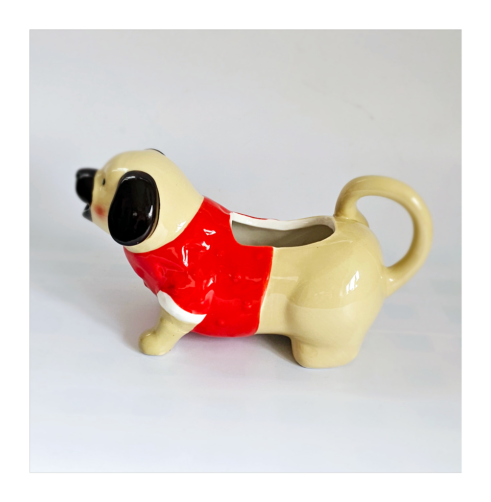 Rare Very Cute Glazed Ceramic Poppy Dog Creamer / Milk Jug