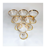 Vintage 1930's Art Deco set of 6 Red Wine Glasses with Gold Bands on Stem, Rank and Foot