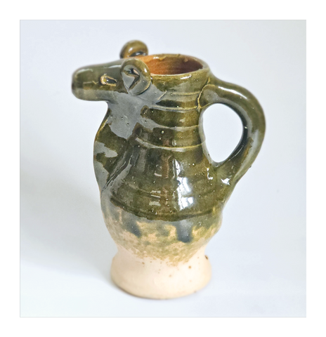 Rare Hand Made Earthenware Glazed Ceramic Creamer / Milk Jug with Nuzzle in Shape of a Ram's Head