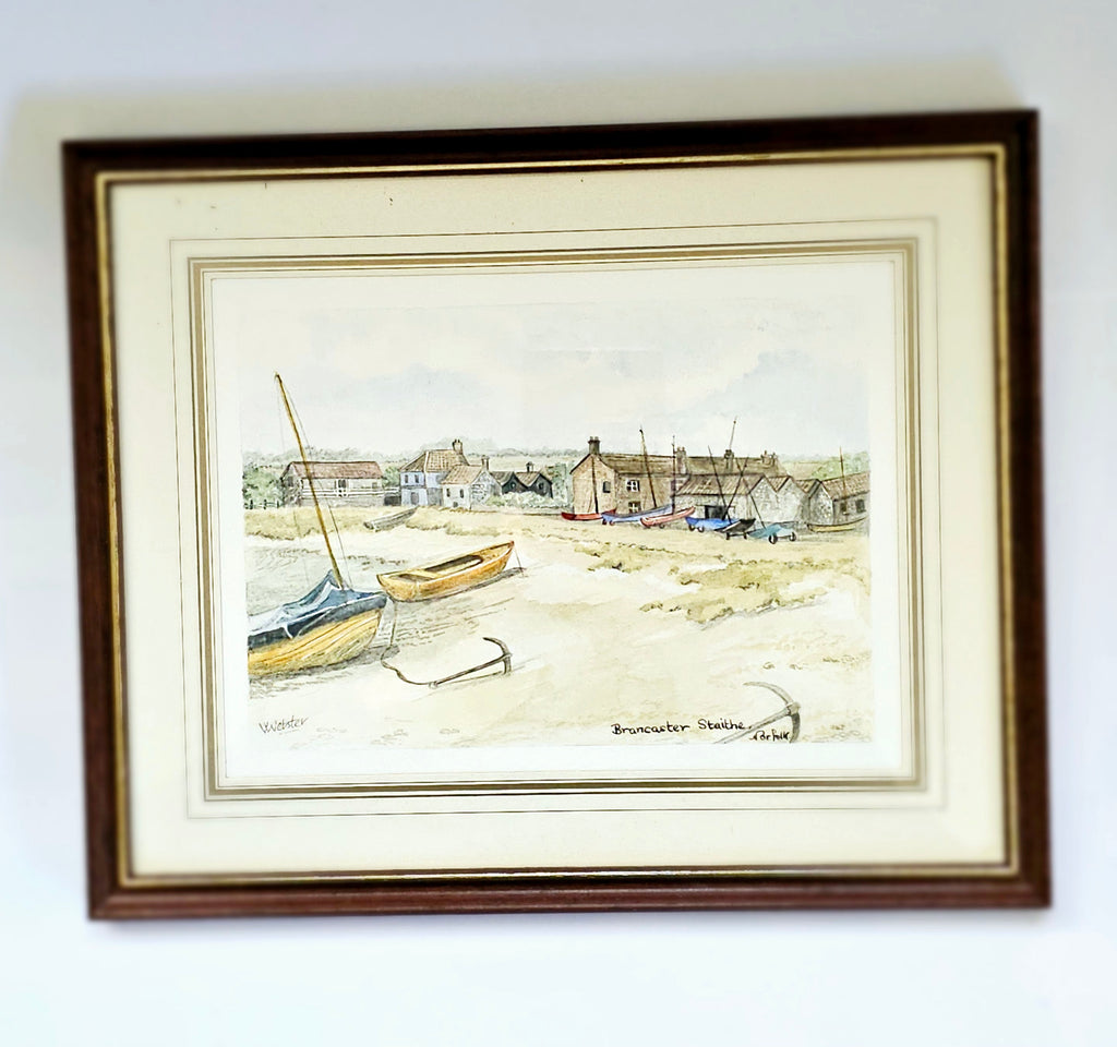 Original Framed Watercolour Painting of Brancaster Staithe, Norfolk by V Webster