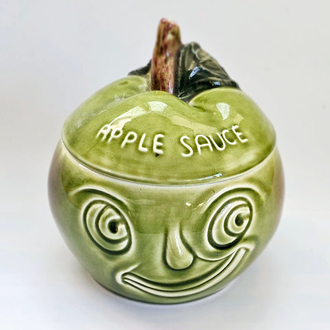 Rare Vintage 1980's Green Sylvac Smiley Face Apple Sauce Pot with Lid, No. 4549, Made in England