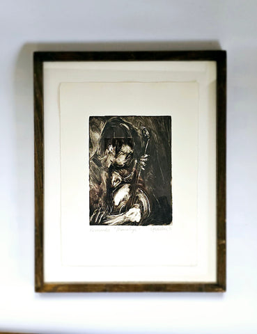 Original Framed Etching Print called "Recuerdos", Memories in Spanish signed by the artist as "Opialdine 16"
