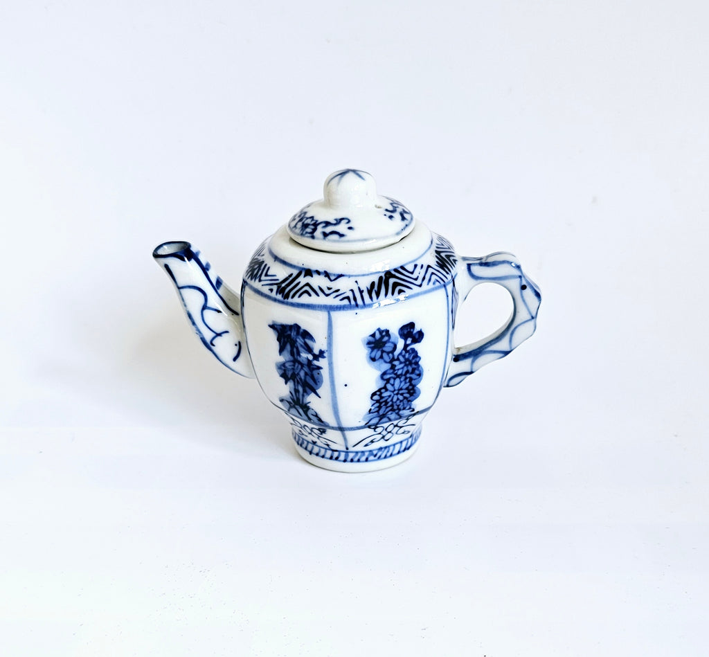 Vintage Chinese Ceramic Hand Painted Blue and White Miniature Teapot