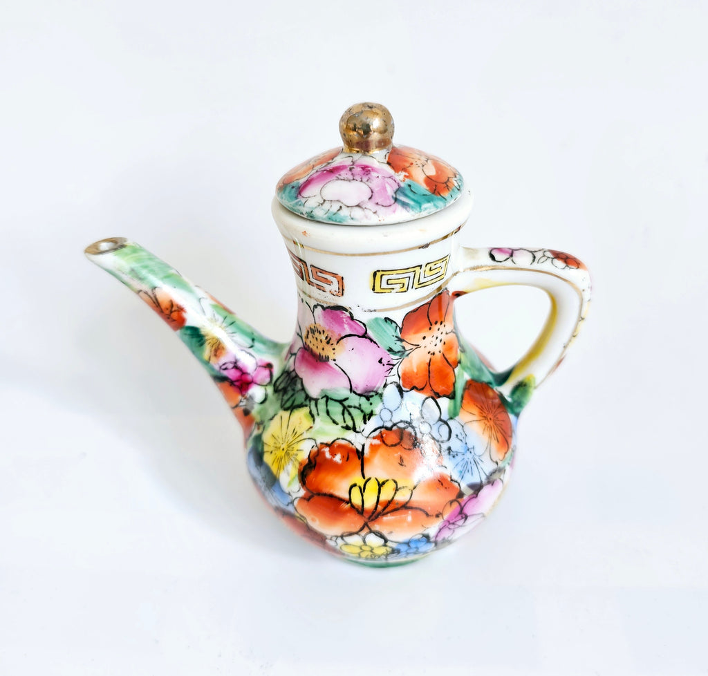 Vintage Decorative Chinese Ceramic Hand Painted Floral Mini Teapot