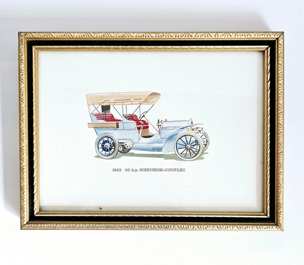 Rare Vintage 1960's Framed Colour Lithograph Print of 1903 Mercedes-Simplex 60-hp Automobile