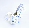 Vintage 1980's Franklin Mint Country Friends by Hallie Greer Ceramic Horse Creamer / Milk Jug in Delft Blue and White Style