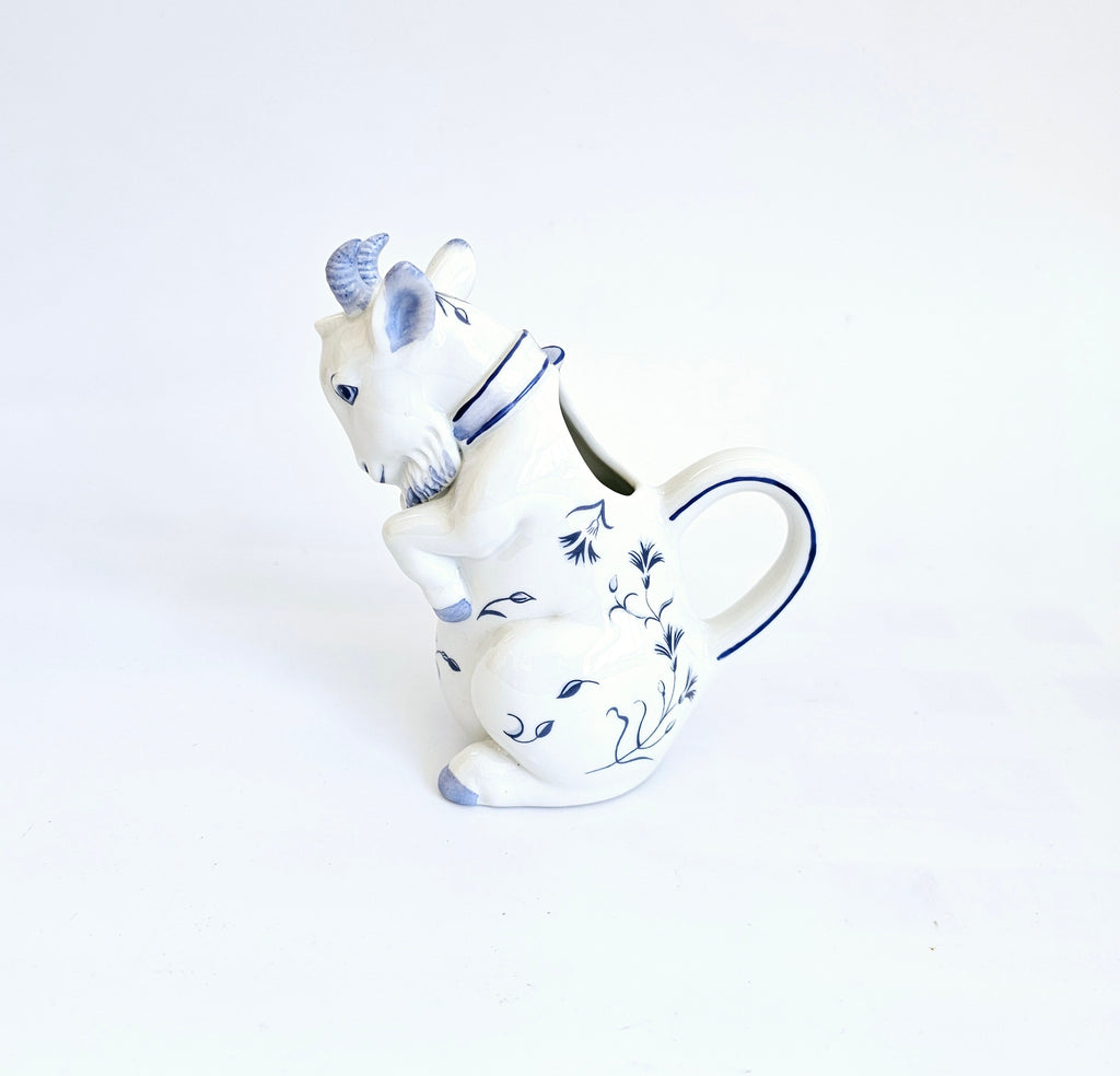 Vintage 1980's Franklin Mint Country Friends by Hallie Greer Ceramic Goat Creamer / Milk Jug in Delft Blue and White Style