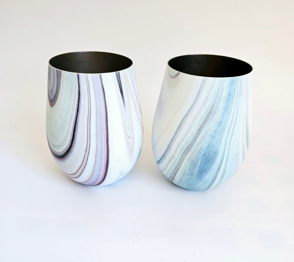 A Pair of Finedine Stainless Steel Blue Marble Wine Tumblers
