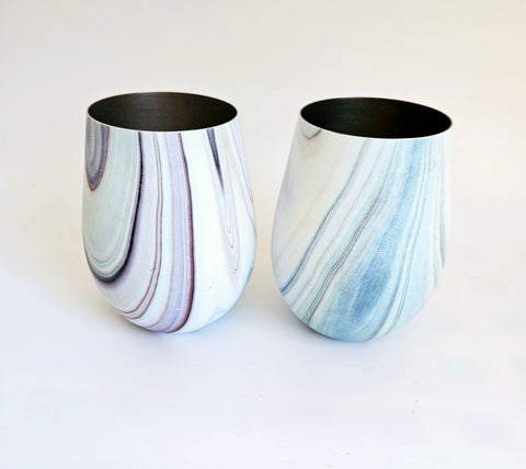 A Pair of Finedine Stainless Steel Blue Marble Wine Tumblers