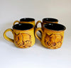 Vintage Set of Four Ceramic Earthenware Hand-Made Pottery Mugs Featuring a 3D Design of an Elephant