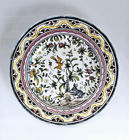 Vintage 17th Century Style Berardos Pottery Hand-Painted Ceramic Earthenware Decorative Plate from Portugal