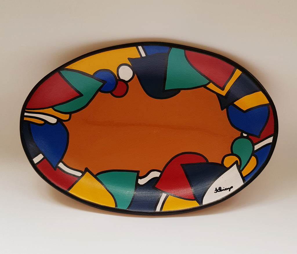 A beautiful Terracotta Studio Art Pottery Oval Plate signed by the artist