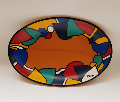 A beautiful Terracotta Studio Art Pottery Oval Plate signed by the artist