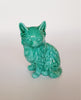 Vintage 1970's Kitsch Anglia Glazed Ceramic Studio Art Pottery Turquoise Cat Figurine / Statue