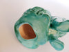 Vintage 1970's Kitsch Anglia Glazed Ceramic Studio Art Pottery Turquoise Cat Figurine / Statue