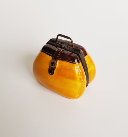 Pretty Handbag Shaped Porcelain Hinged Pill box / Trinket Box