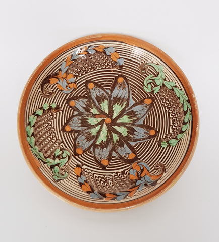 A beautiful Hand Painted Terracotta Art Studio Pottery Dish Signed by the Artist