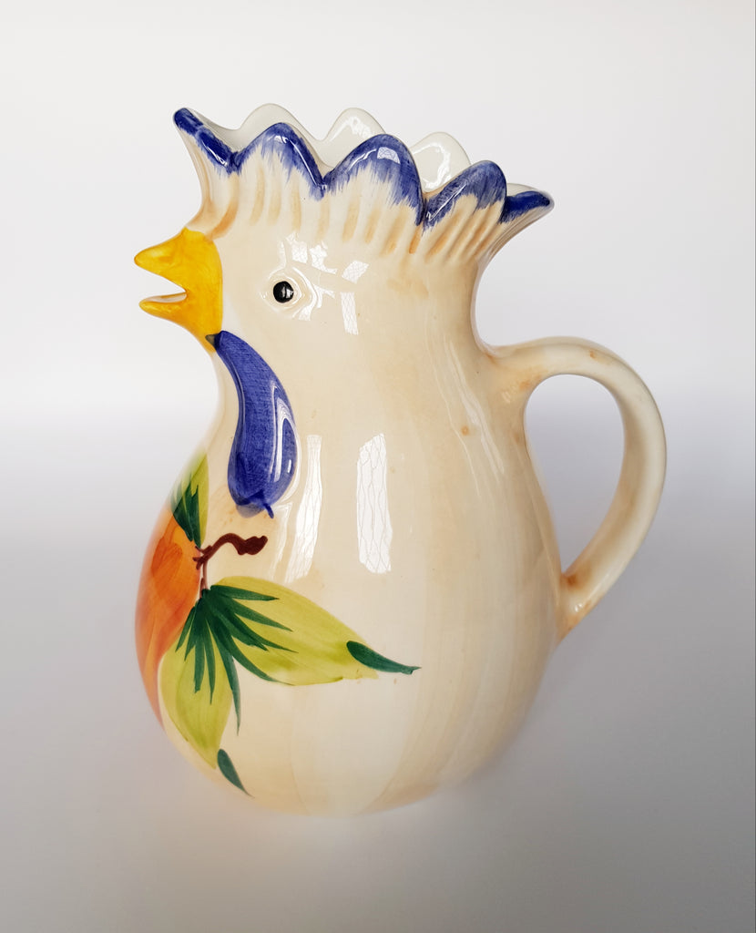 Vintage Hand Painted Italian Majolica Studio Pottery Rooster Pitcher / Jug