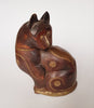 Vintage Hand Carved Wood & Brass Cat Statue from Jaipur, India