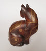 Vintage Hand Carved Wood & Brass Cat Statue from Jaipur, India