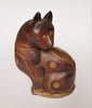 Vintage Hand Carved Wood & Brass Cat Statue from Jaipur, India