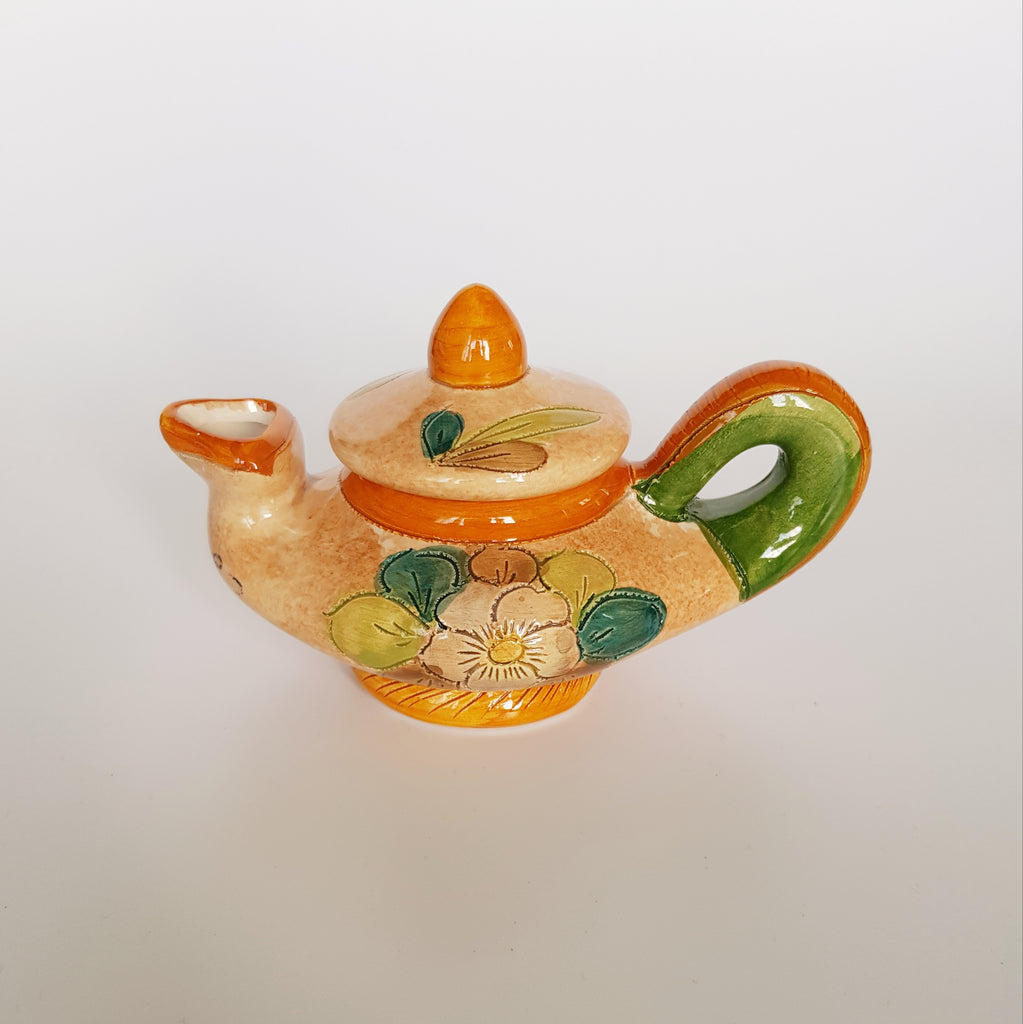 Glazed Ceramic Studio Pottery Small Teapot, signed by the artist as "DE Ree TA"