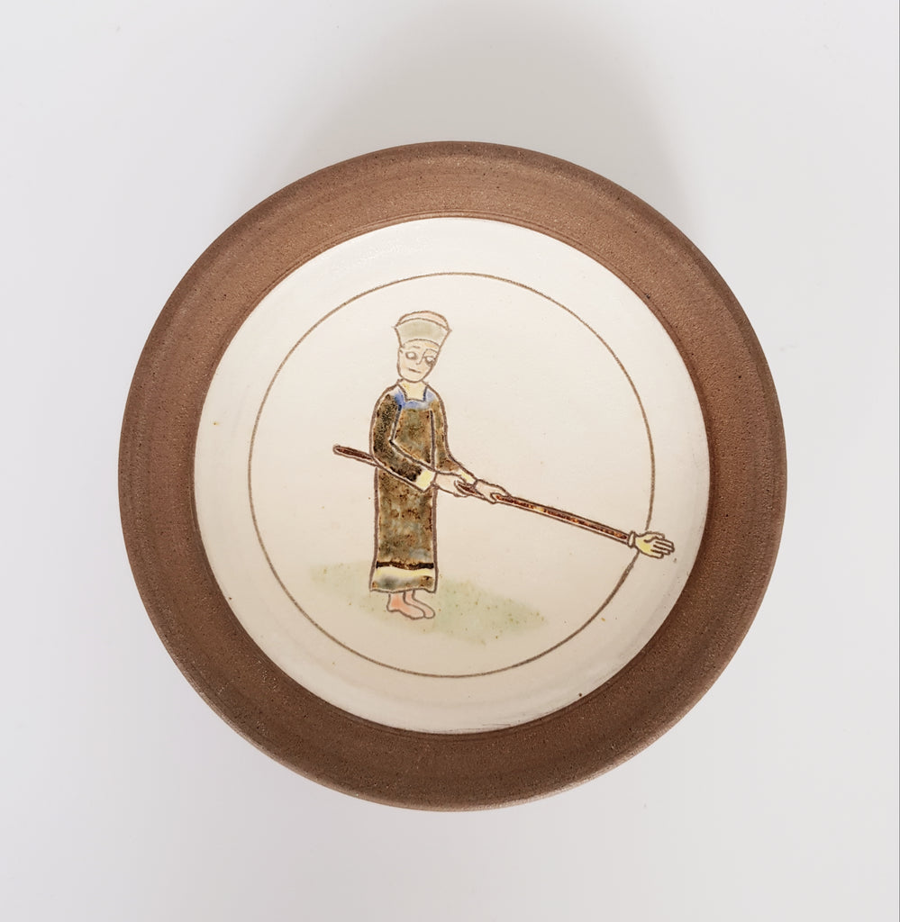 A Rare Rodney Lawrence Studio Pottery Individual Shallow Dish with Sgraffito decoration