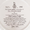 Limited Edition Royal Doulton Decorative Plate "The Thatcher" with certificate of authenticity Old country crafts by Susan Neal, crafted in fine bone china. Plate number 5082C, Circa 1990