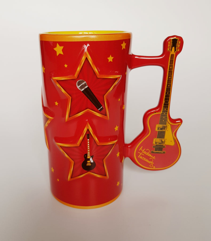 Madame Tussauds Collectable - Large Long Coffee Mug Guitar Handle Red Yellow