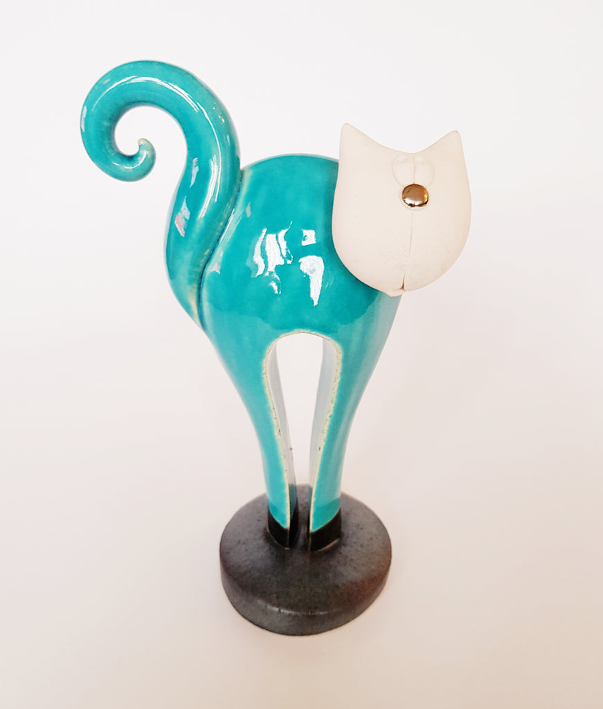 Contemporary Design Hand Made Studio Pottery Ceramic Cat Statuette / Figurine