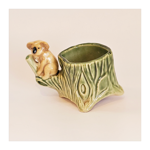 Rare Vintage 1950's Wade Match Holder - Shaped like a Tree Stump with a Koala Bear Sitting on a Branch