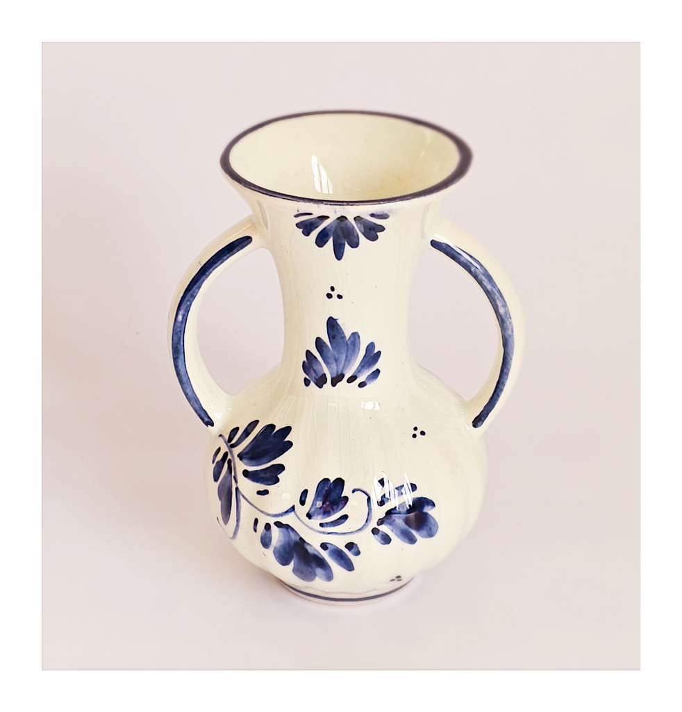 Vintage Delft Blue Hand Painted Double Handle Small Ceramic Bud Vase Pottery 32