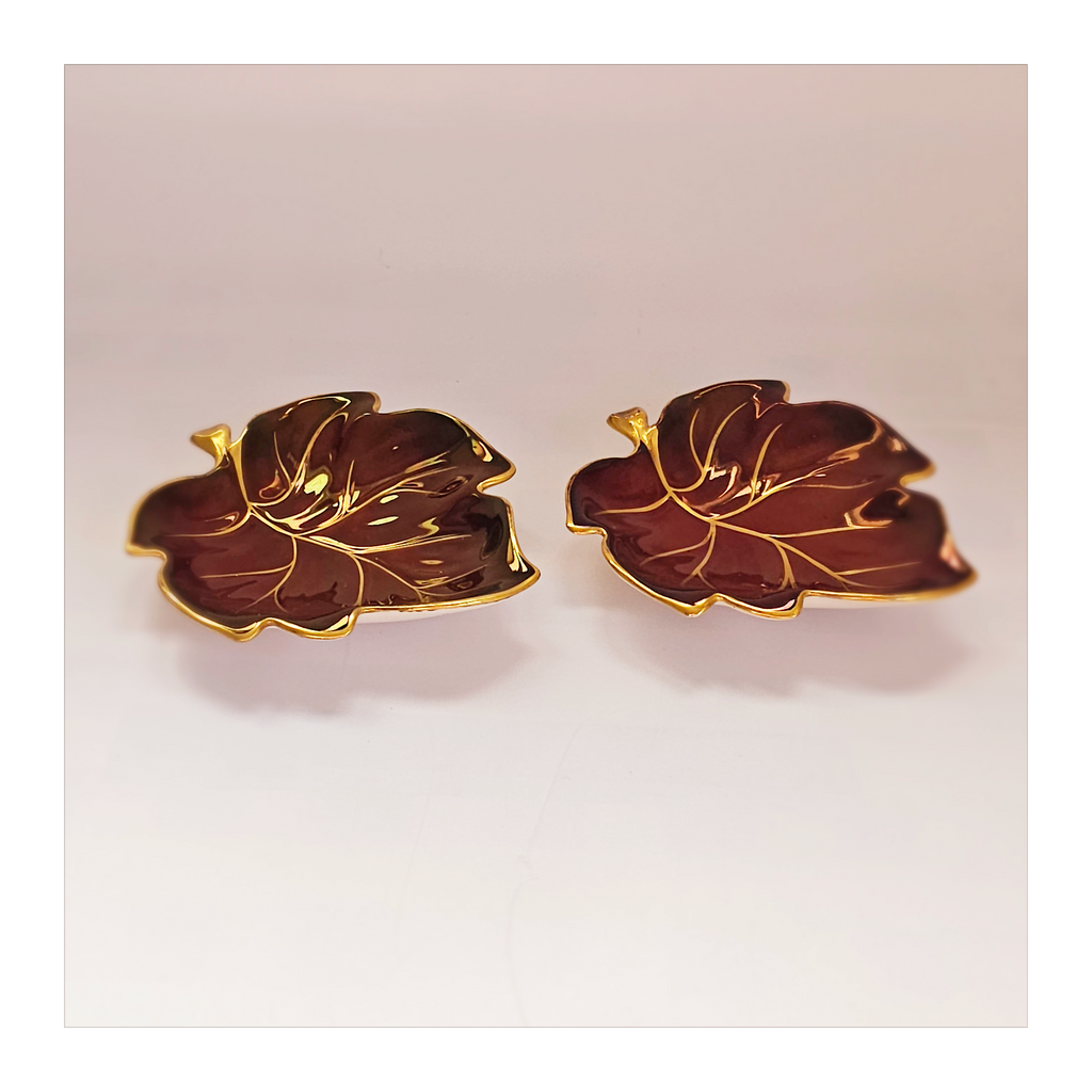 Vintage 1960's Carlton Ware Two Hand Painted Lustre Rouge Royale Leaf Dishes