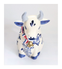Vintage Dutch Delft Blue Hand Painted Ceramic Sitting Cow Creamer with Ribbon and Cow Bell