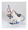 Vintage Dutch Delft Blue Hand Painted Ceramic Sitting Cow Creamer with Ribbon and Cow Bell