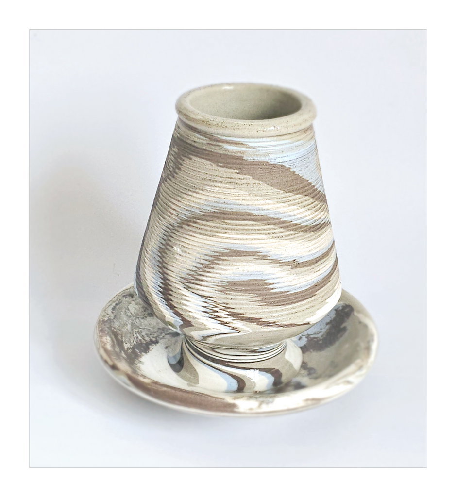 Unique Antique French Pyrogene Studio Pottery Ceramic Match Holder with Match Striker Sides