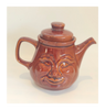 Vintage 1980's Brown Glazed Ceramic Novelty Teapot with Happy / Smiley Face