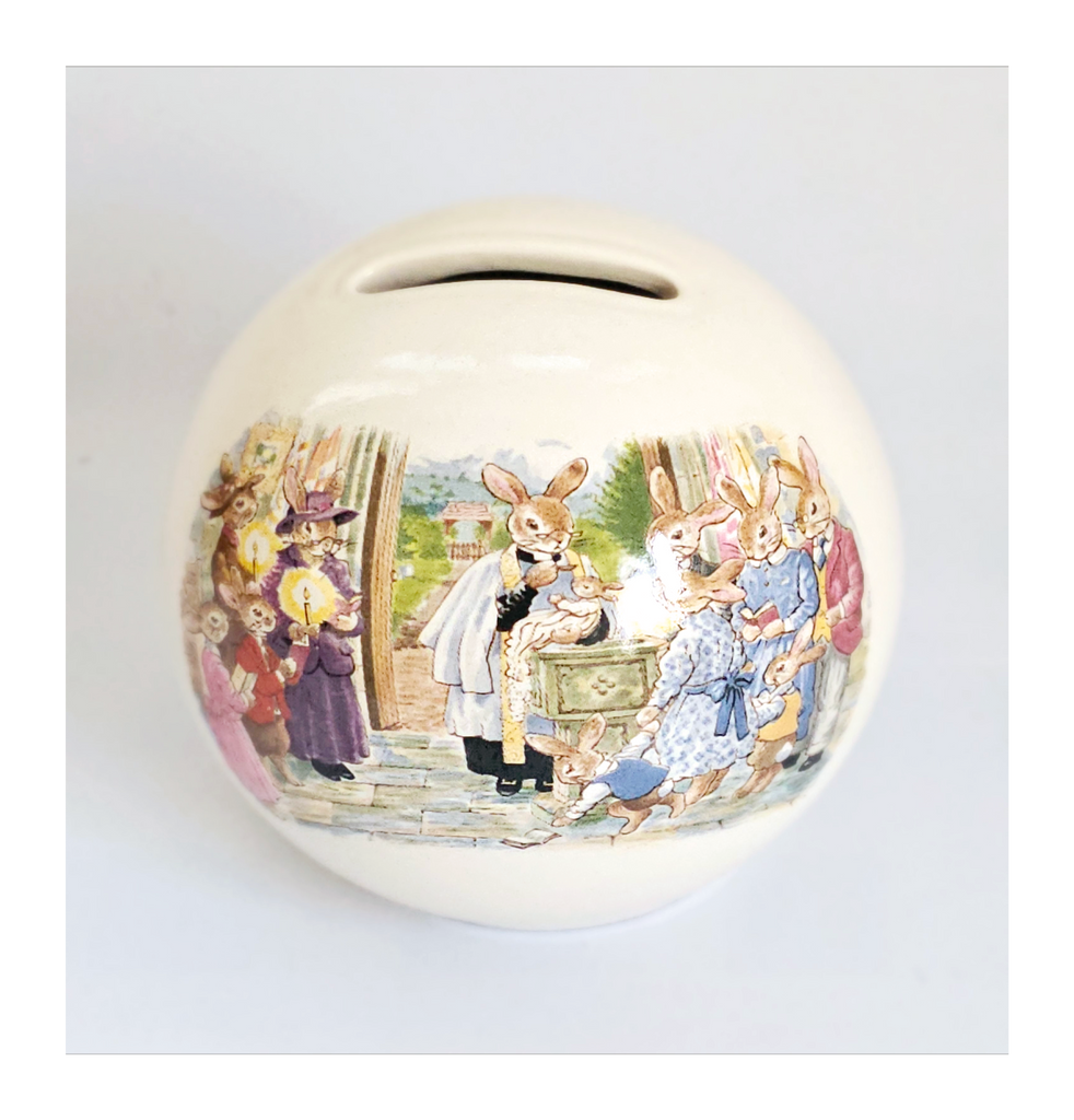 Vintage 1960's Royal Doulton Bunnykins Fine Bone China Piggy Bank "Bunnies Attending Christening Ceremony" Christening Present