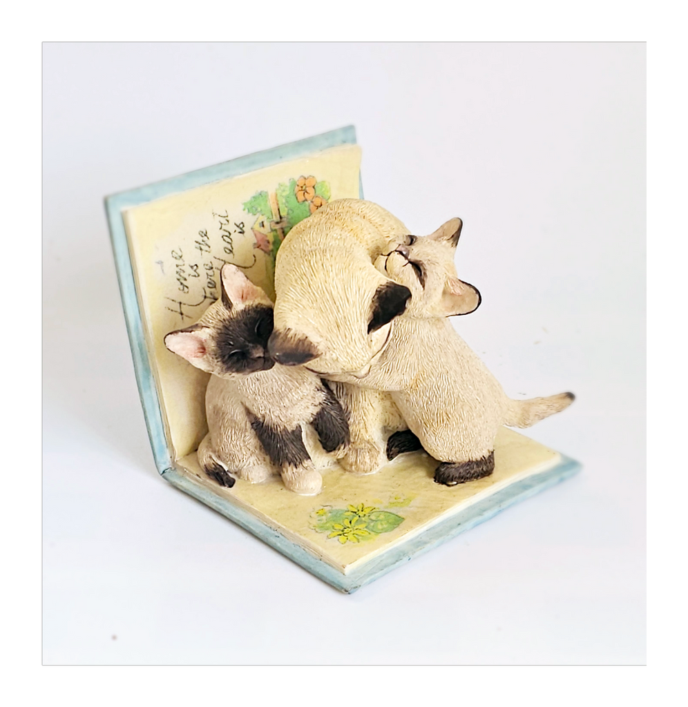 Cute Siamese Cat and Two Kittens Ceramic Figurine