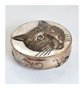 Rare Vintage Pewter Pill Box / Trinket Box Embossed with Cat Face on the Lid and Running Mice on the Outside Rim