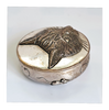 Rare Vintage Pewter Pill Box / Trinket Box Embossed with Cat Face on the Lid and Running Mice on the Outside Rim