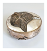 Rare Vintage Pewter Pill Box / Trinket Box Embossed with Cat Face on the Lid and Running Mice on the Outside Rim