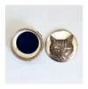 Rare Vintage Pewter Pill Box / Trinket Box Embossed with Cat Face on the Lid and Running Mice on the Outside Rim