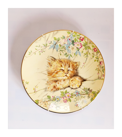Vintage 1980's Limited Edition Royal Worcester Crown Ware Bone China CAT NAP First Issue in the Kitten Classics Plate Collection