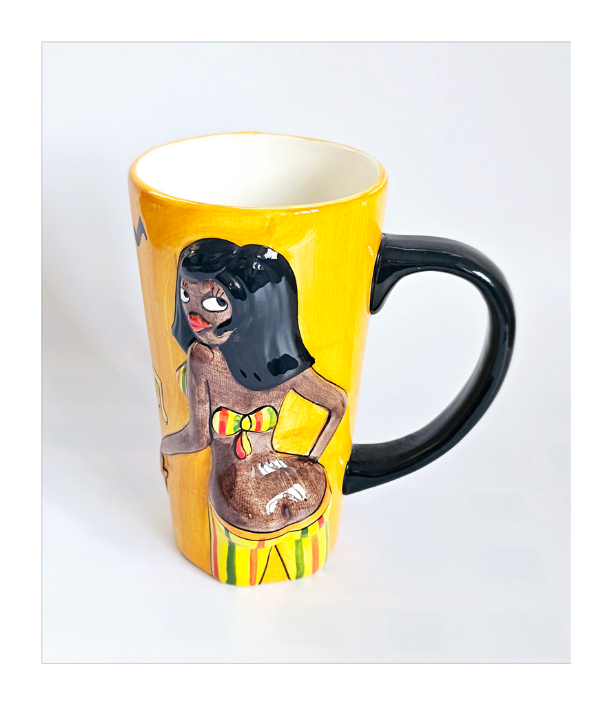 Large Porcelain Novelty Mug from Jamaica with Shape of a Lady in Bikini Top and a Protruding Bum