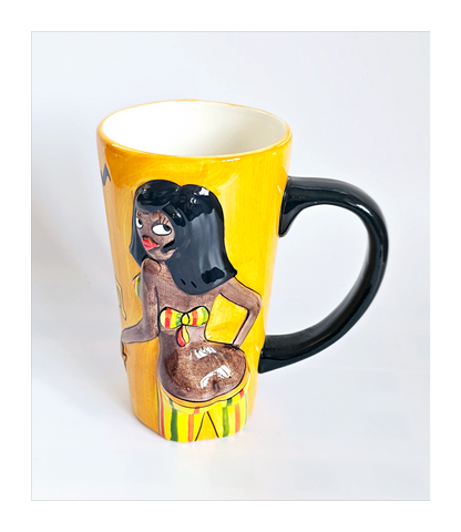 Large Porcelain Novelty Mug from Jamaica with Shape of a Lady in Bikini Top and a Protruding Bum