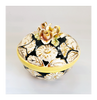 Rare Vintage Italian Hand Painted Majolica Floral Embossed Lidded Sweet Bowl / Jewellery Box