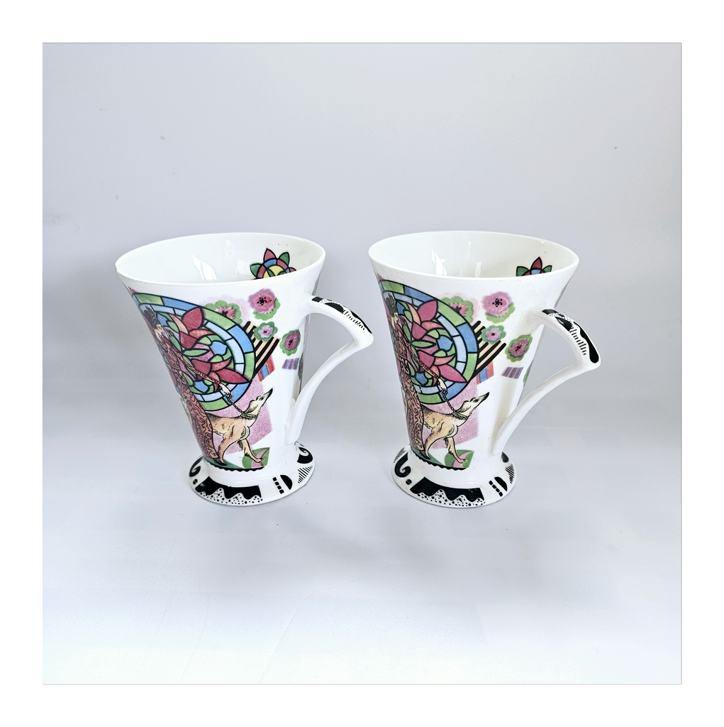 A Pair of Art Deco Style Ribal Fine Bone China Mugs