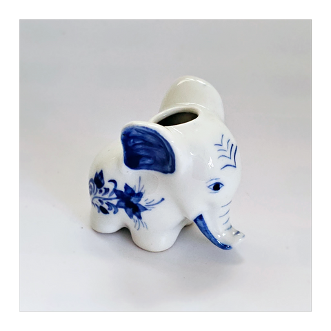 Vintage Dutch Delft Blue Hand Painted Ceramic Baby Elephant Figurine