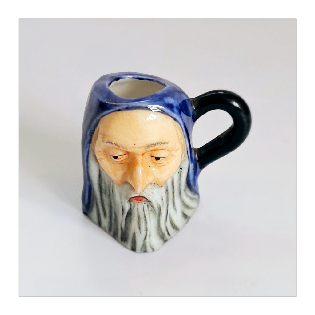 Vintage 1980's Glazed Ceramic Merlin Miniature Toby Jug / Character Jug Signed Peter Jackson by Franklin Mint